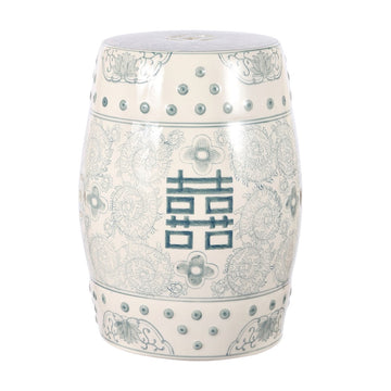 Double Happiness 18" Chinoiserie Ceramic Drum Garden Stool - JONATHAN Y